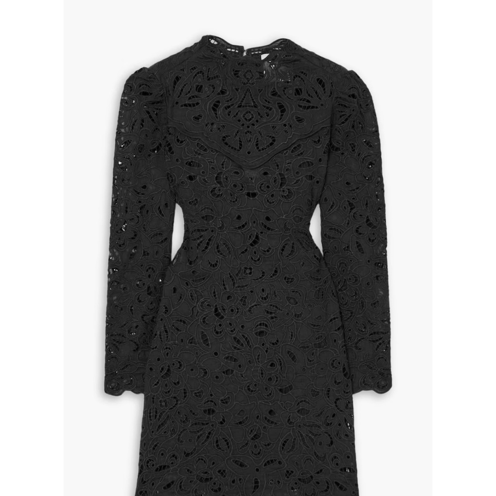 Isabel Marant Black Broderie Long Sleeve Mini Dress